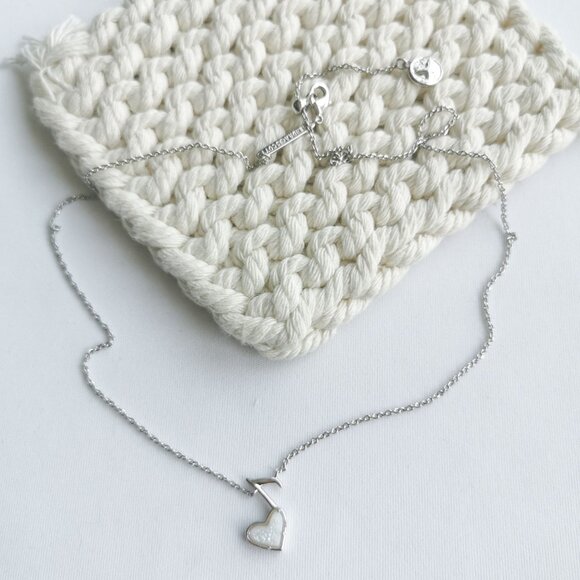 Kendra Scott Ari Heart Music Note Silver Drusy Necklace - Picture 3 of 4